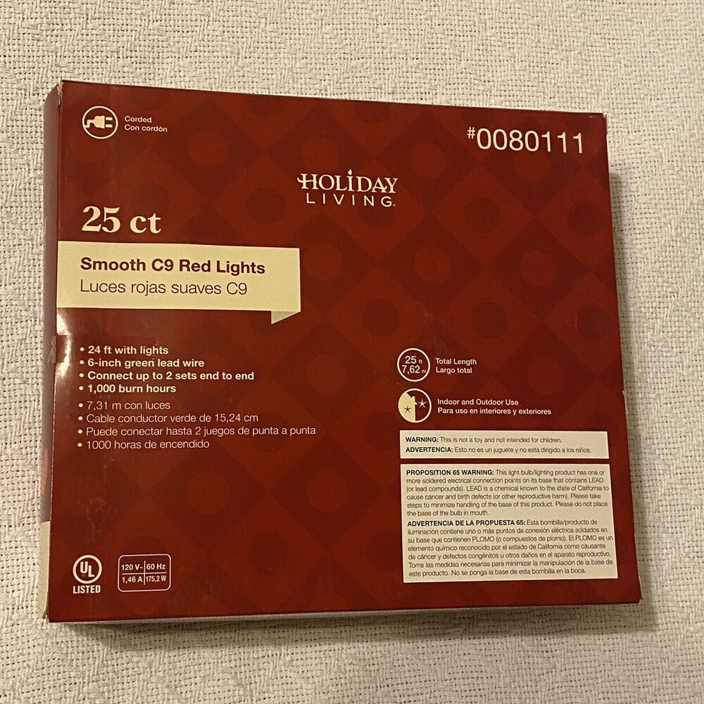 Holiday Living 25ct Ceramic Red C9 Christmas Lights Corded Indoor /Outdoor New - Picture 2 of 5